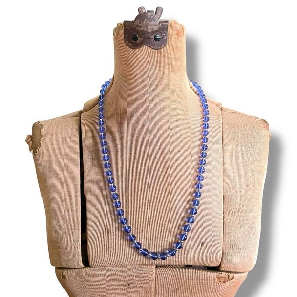 Vintage Monet Jelly Lucite Beaded Necklace Blue Silver Single Strand 27" Signed - Picture 7 of 10